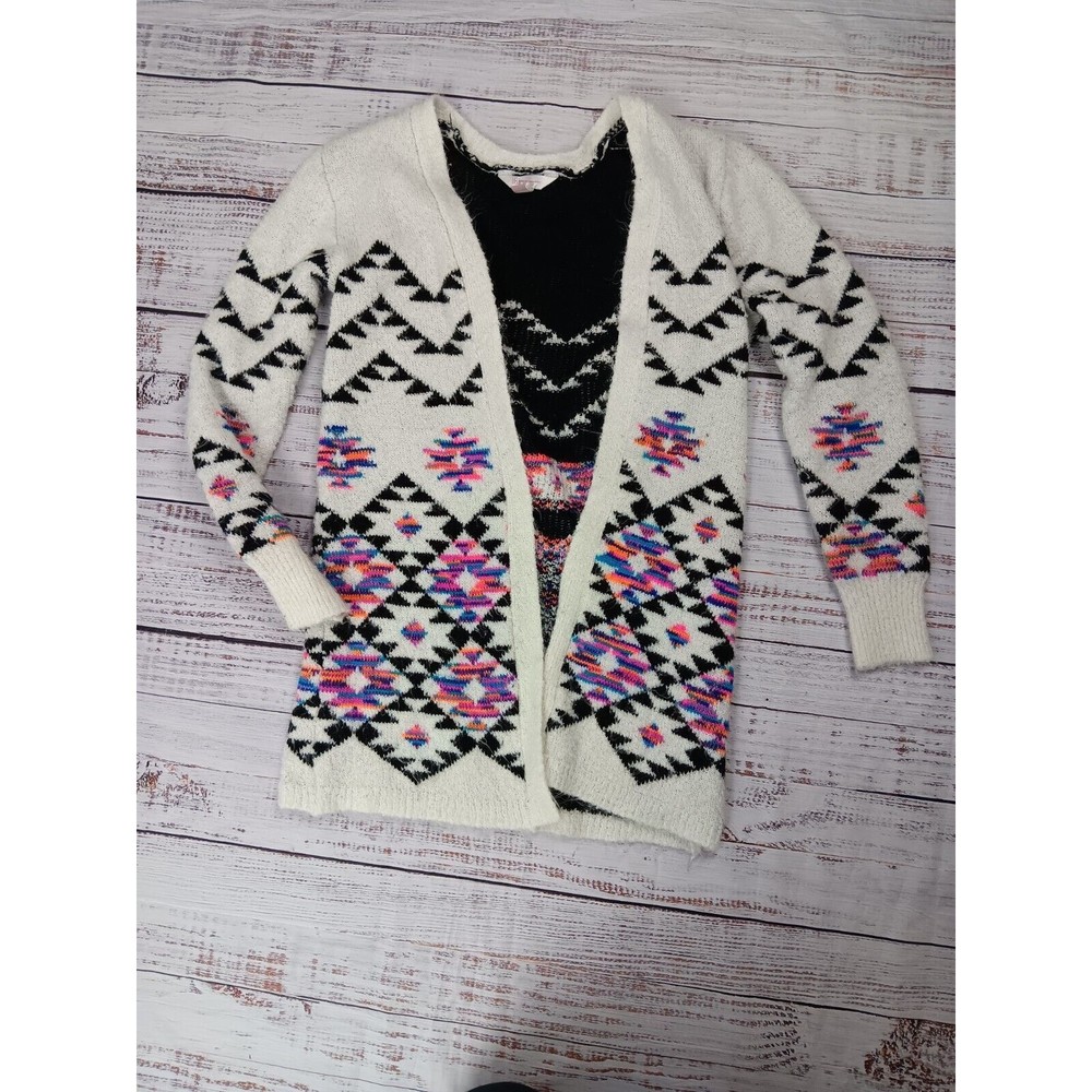 NO BOUNDARIES Sweater Juniors Small Gray Aztec Open Cardigan Soft Heavy Long